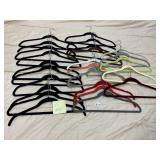 VELVET-FLOCKED CLOTHES HANGERS, ASSORTED COLORS,
