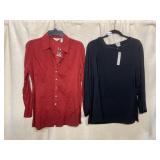 J.JILL RED COTTON BUTTON-DOWN SHIRT, CHICO