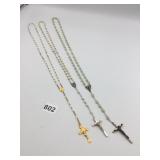 ASSORTED ROSARIES, BEADED CHAINS, METAL