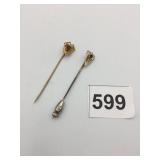 VTG STICK PINS, GOLD-TONE METAL, PURPLE AND BLUE