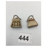 VTG MINIATURE HINGED PURSE CHARMS, FILIGREE METAL