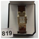 VIVANI QUARTZ WATCH, GOLD-TONE CASE, LEOPARD