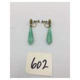 VTG EARRINGS, GREEN MARBLED LUCITE DROPS,