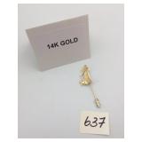 14K GOLD STICK PIN, FIGURAL WOMAN WALKING POODLE