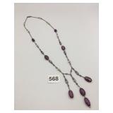 METAL FILIGREE NECKLACE, PURPLE FACETED BEADS,