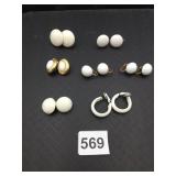 ASSORTED CLIP-ON EARRINGS, WHITE CABOCHON, FAUX