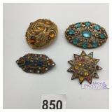 METAL-TONE COSTUME BROOCHES, ASSORTED RHINESTONE