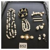 PLASTIC AND METAL JEWELRY, BLACK AND WHITE BEADED