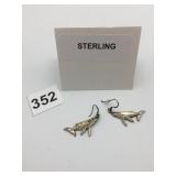 STERLING SILVER WHALE EARRINGS, PIERCED HOOK
