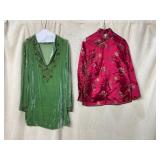 MICHAEL KORS GREEN VELVET BEADED TUNIC, SILK