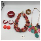 VTG COSTUME JEWELRY, WOOD AND RESIN BEADED