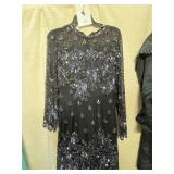 NITE LITE BLACK SILK DRESS, ALL-OVER BEADED AND