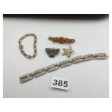 METAL-TONE JEWELRY, BAR BROOCH W/ FAUX CORAL,