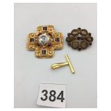 METAL-TONE BROOCHES, MALTESE CROSS W/ CLEAR AND