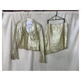 CACHE METALLIC GOLD LEATHER JACKET AND