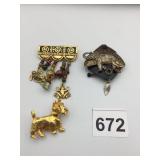 METAL BROOCHES, ASSORTED THEMES, ANIMAL MOTIFS,