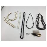 MONET BEADED NECKLACE, STUDIO III BROOCH, WHITE