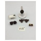 GARNET CLUSTER JEWELRY, RING, CLIP-ON EARRINGS,