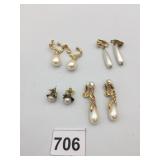 METAL EARRING ASSORTMENT, GOLD-TONE, FAUX PEARL,