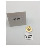 14K YELLOW GOLD BRIDGE PLAYER PENDANT, CIRCULAR