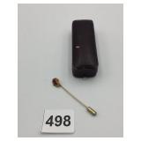 VTG STICK PIN, FILIGREE GOLD-TONE SETTING, RED