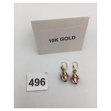 10K GOLD EARRINGS, EGG-SHAPED DROP, RED AND WHITE