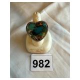 STERLING SILVER LARGE HEART SHAPED RING TURQUISE
