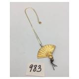 GOLD-TONE FAN PENDANT NECKLACE, ENGRAVED DRAGON