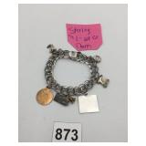 STERLING SILVER CHARM BRACELET, MULTI-LINK CHAIN,