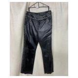 HARLEY-DAVIDSON BLACK LEATHER PANTS, STUDDED