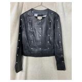 CACHE BLACK LEATHER JACKET, RHINESTONE STUD