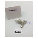 CORO STERLING SILVER BROOCH, CLEAR BAGUETTE AND