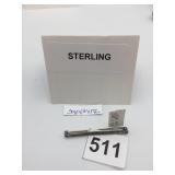 STERLING SILVER BAR BROOCH, SAPPHIRE ACCENTS, PIN