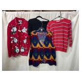 VTG TIARA WOMEN SNOWMAN CARDIGAN, SMX BLACK TEE,