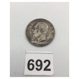 BELGIUM 5 FRANCS COIN, 1872, LEOPOLD II, SILVER,