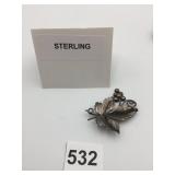 TAXCO STERLING SILVER BROOCH, GRAPE LEAF AND VINE