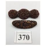 VTG BROOCHES, CARVED COMPOSITION, FLORAL MOTIFS,