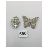 RHINESTONE BROOCHES, PR, BUTTERFLY AND STARBURST