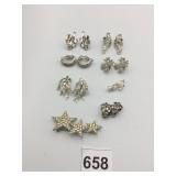METAL EARRINGS AND BROOCH, RHINESTONE ACCENTS,