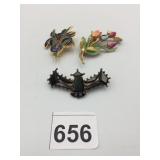VTG ENAMEL BROOCHES, FLORAL AND ARCHITECTURAL