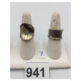 TWO STERLING SILVER RINGS, WIDE BAND DESIGNS,