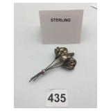 STERLING SILVER FLORAL SPRAY BROOCH, STAMPED
