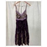 CRUSHED VELVET DRESS, PURPLE AND FLORAL PRINT,