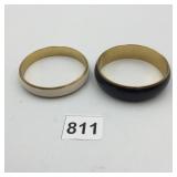 METAL BANGLE BRACELETS, ENAMEL FINISH, CREAM AND