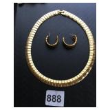 GOLD-TONE METAL NECKLACE, MATCHING HOOP EARRINGS,