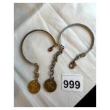 TWO CUFF AND CHAIN BRACELETS MIXED METALS BY