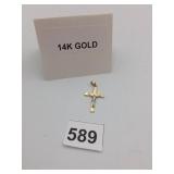 14K YELLOW AND WHITE GOLD CRUCIFIX PENDANT,