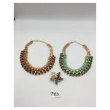 COSTUME JEWELRY, TWO MULTI-STRAND RIBBON AND