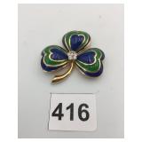 BROOCH, CLOVER FORM, ENAMEL IN BLUE AND GREEN,