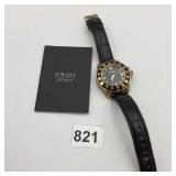 STRADA GENOA QUARTZ WATCH, GOLD-TONE CASE, BLACK